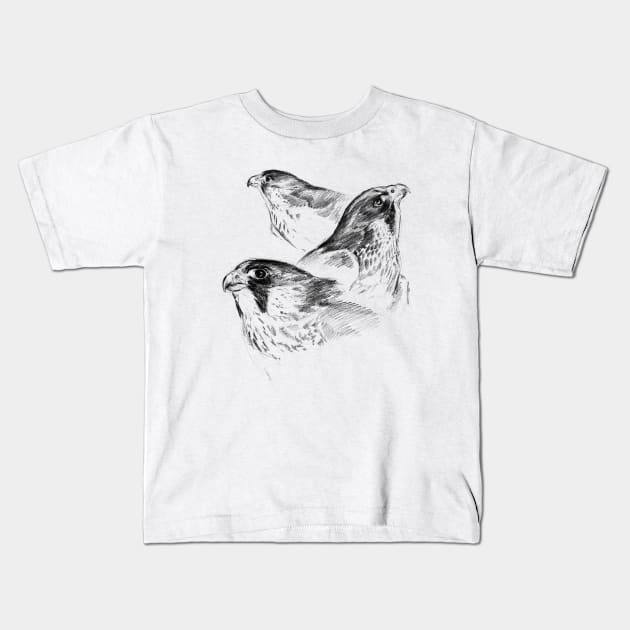 Three Peregrines Art Sketch Kids T-Shirt by RebeccaLatham